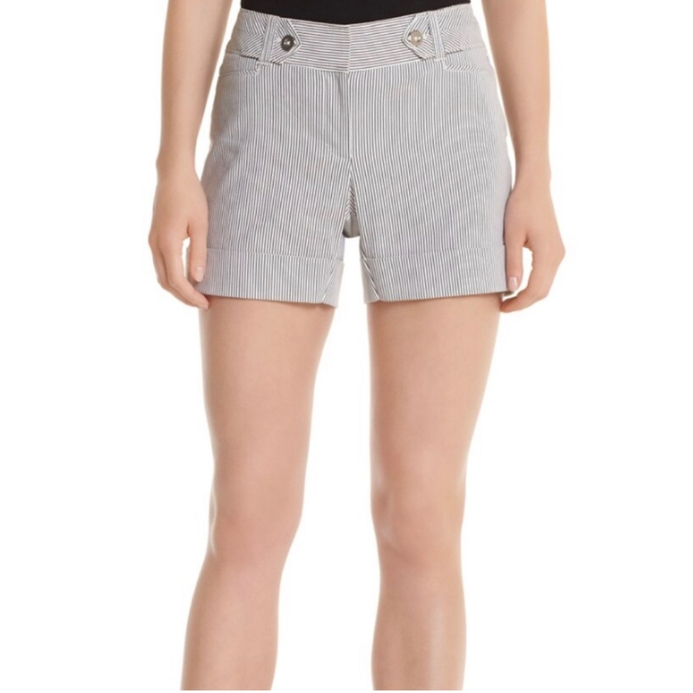 White House Black Market vertically striped White and Black pinstriped Shorts 14